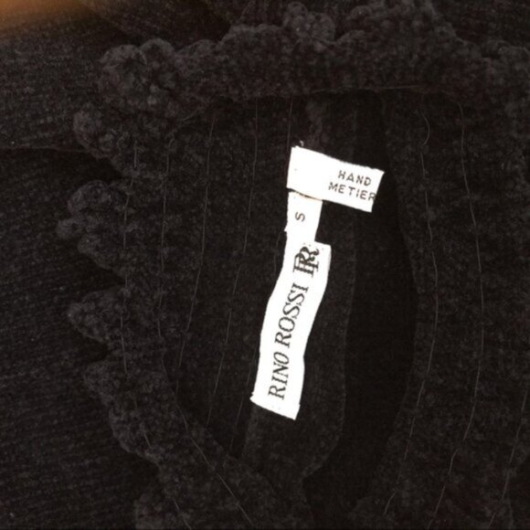 Rino Rossi Vintage Chenille Knit Ruffle Sweater Cowl Neck Soft Preppy Black S - Picture 5 of 10